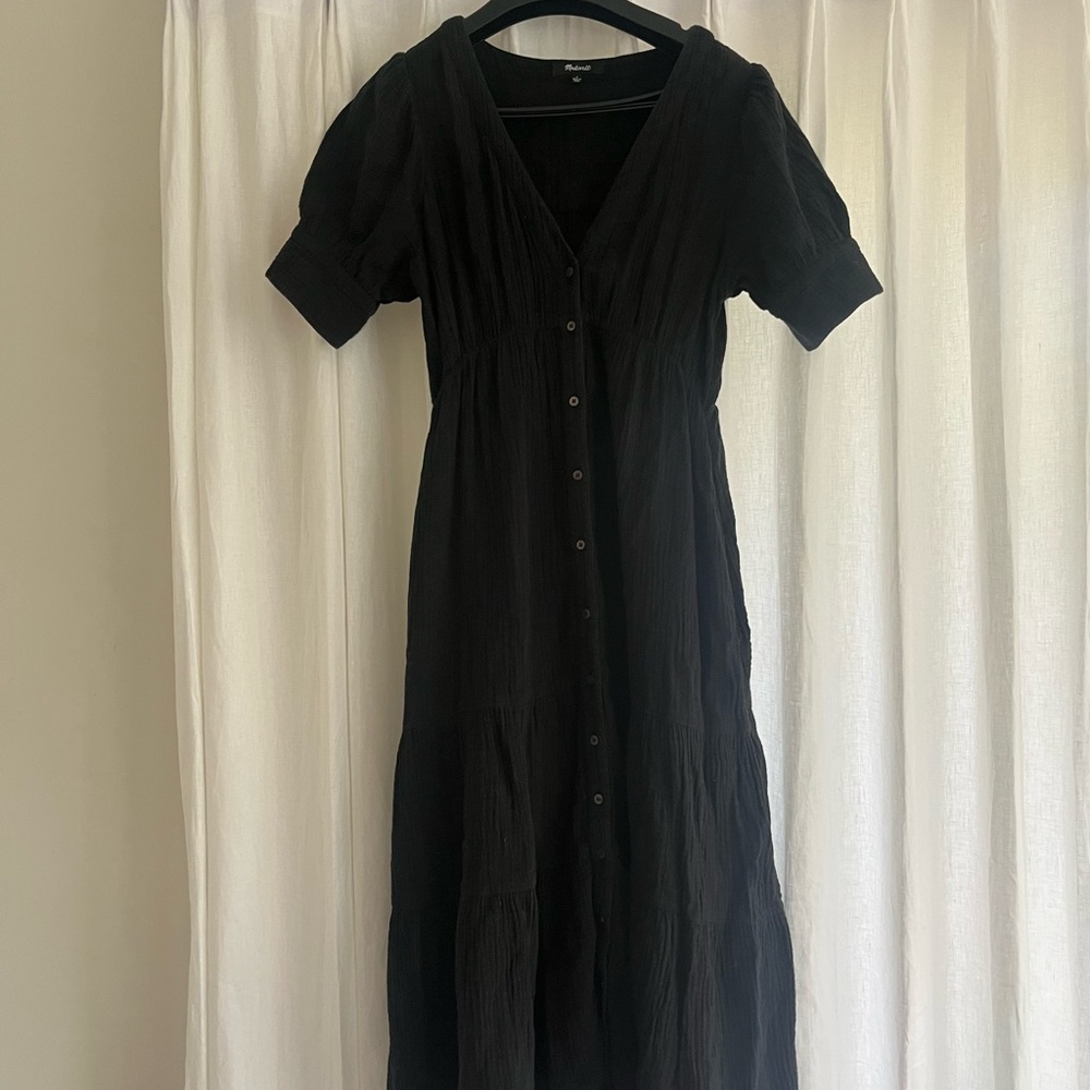 Madewell gauze black button up dress